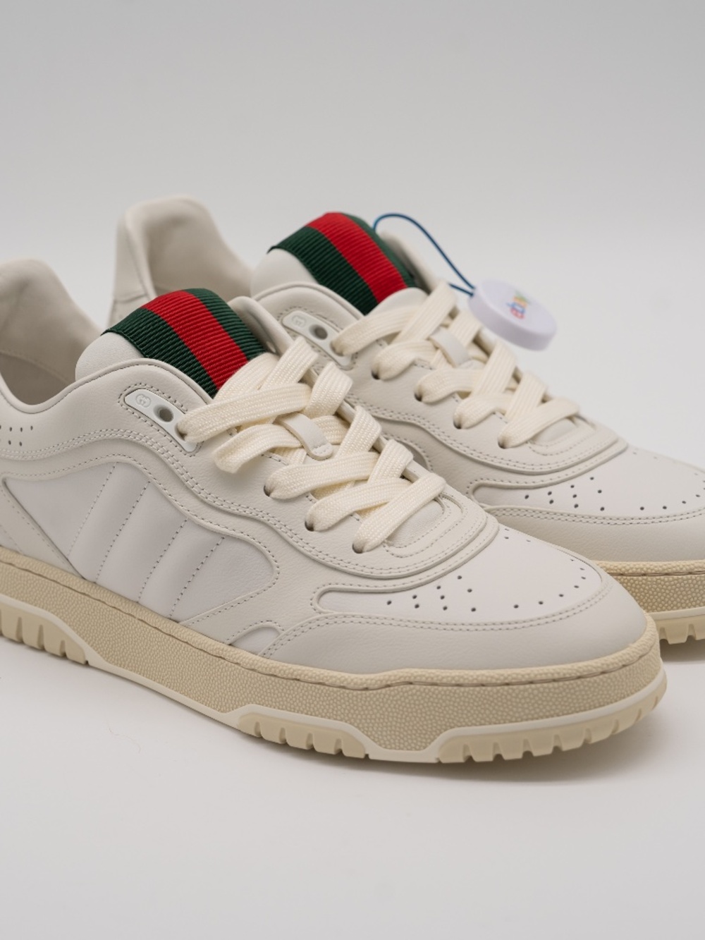 Gucci Women's Sneakers White Re-Web Leather GG Beige size 39.5 9.5 US